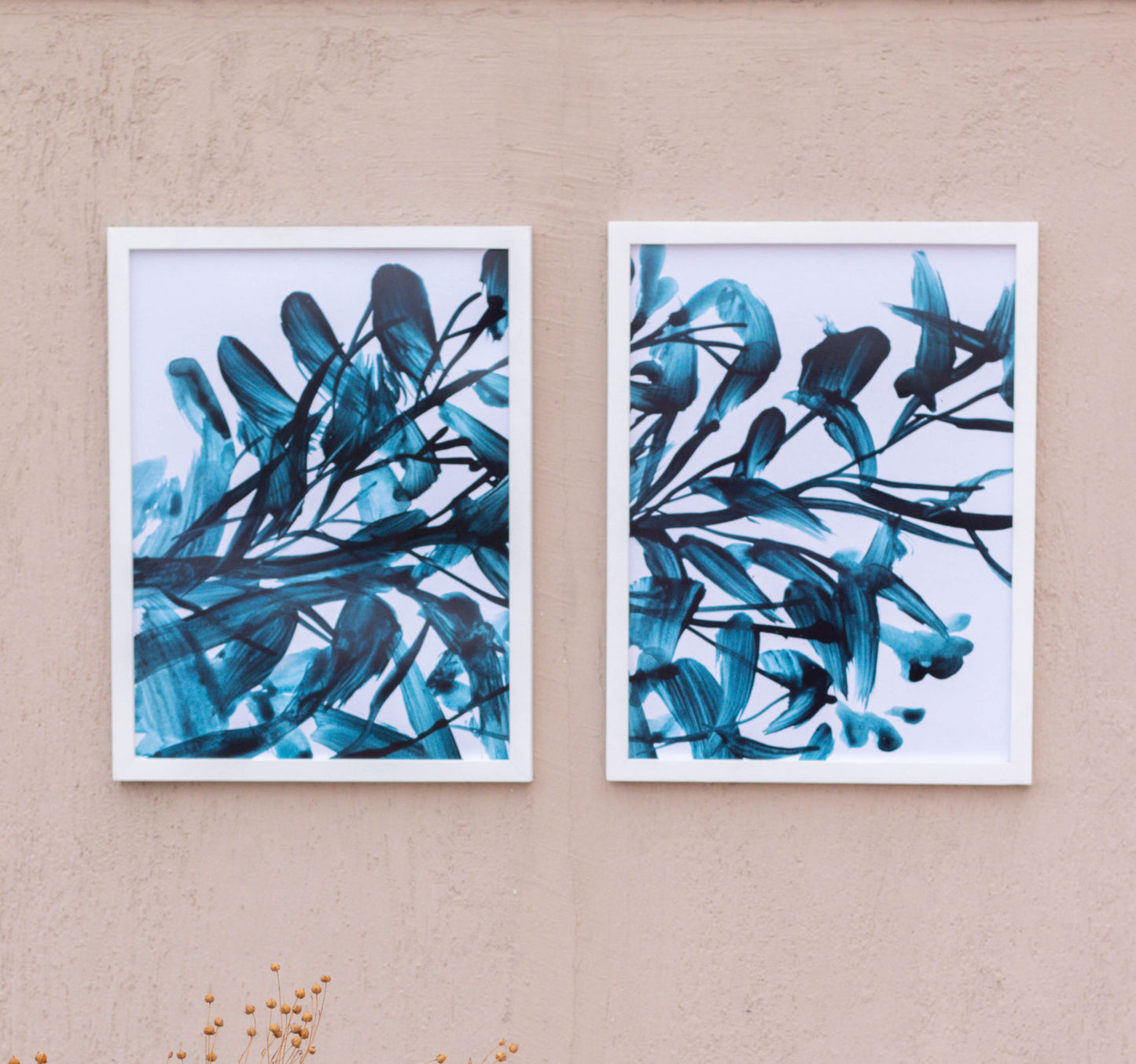 Blue Green Abstract Flowers